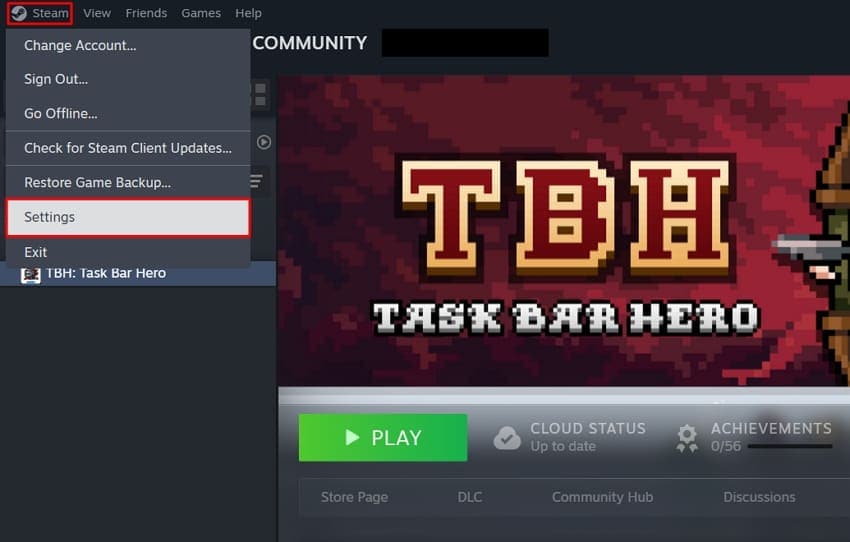 Steam 설정 열기