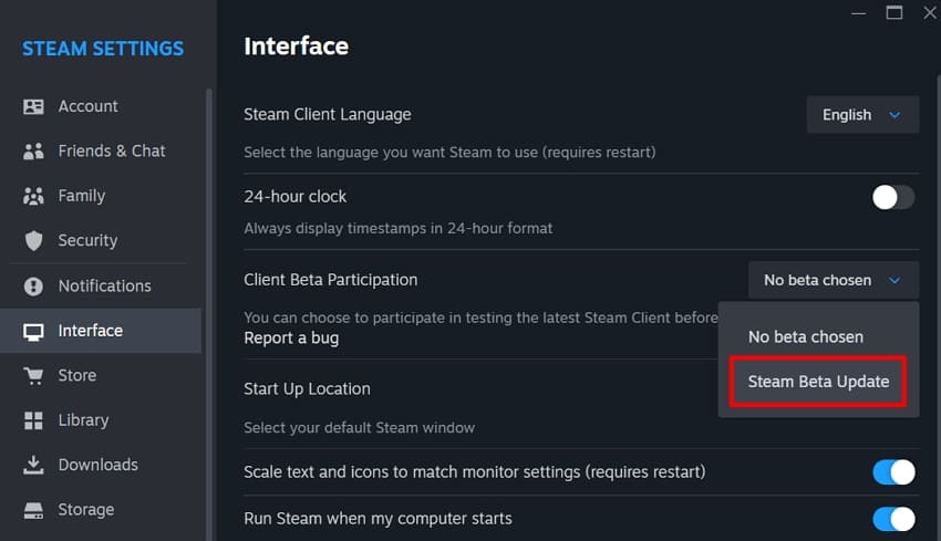 Steam 베타 참여 해제