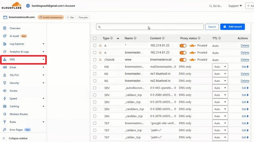 Cloudflare DNS 레코드와 원본 IP 확인