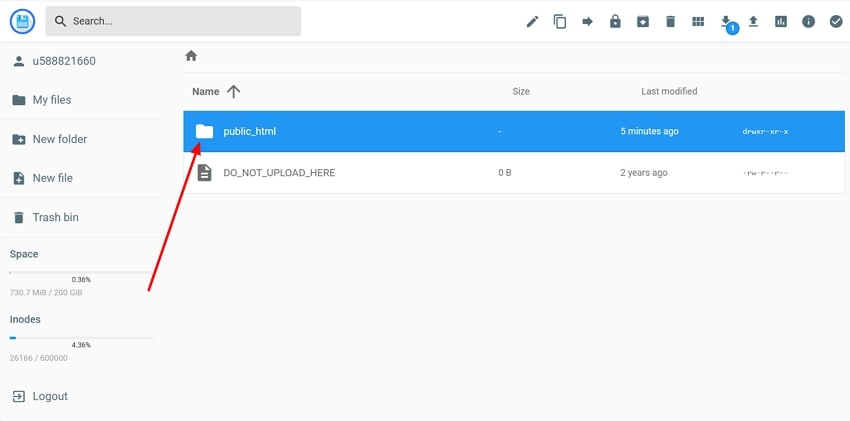 public_html 폴더 열기