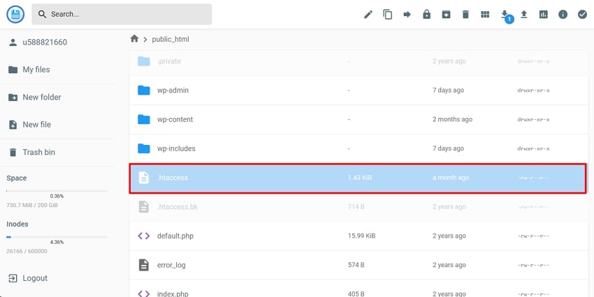 .htaccess 파일 찾기