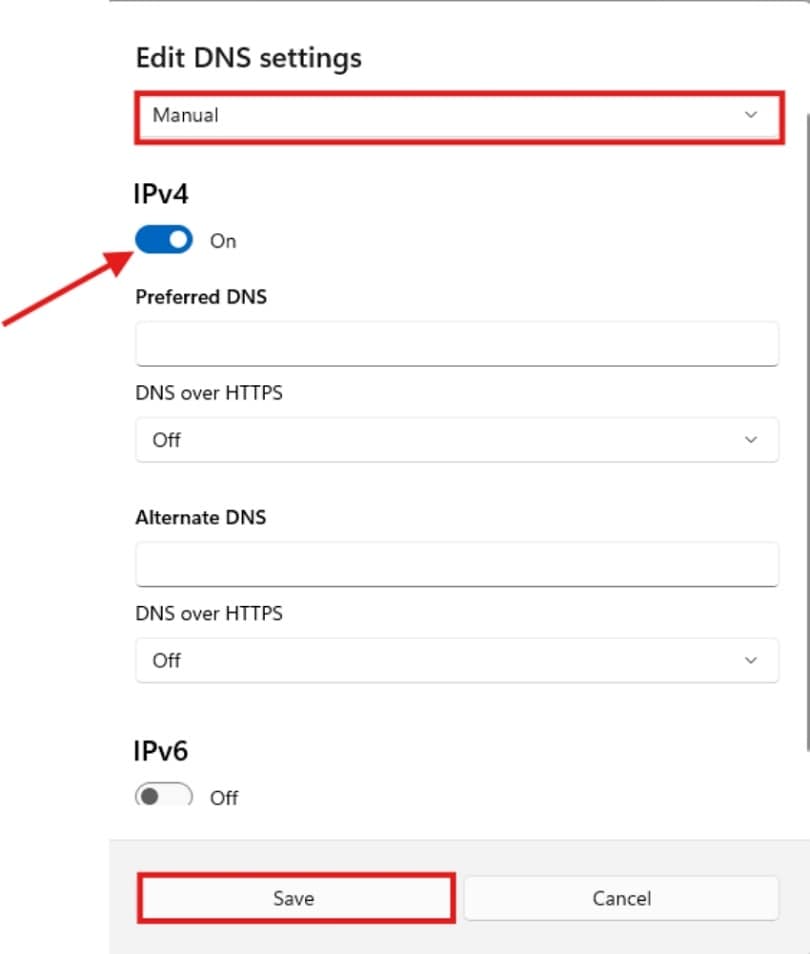 set dns setting manual