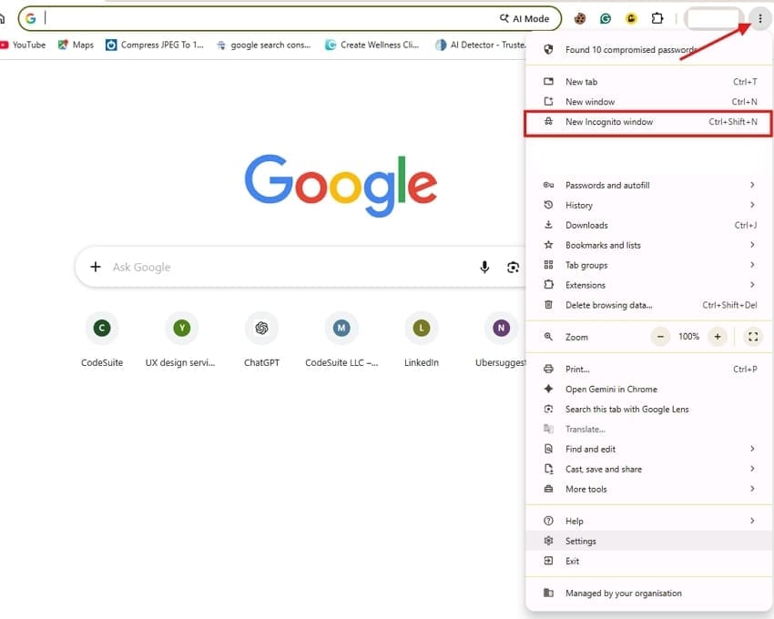 open new incognito window
