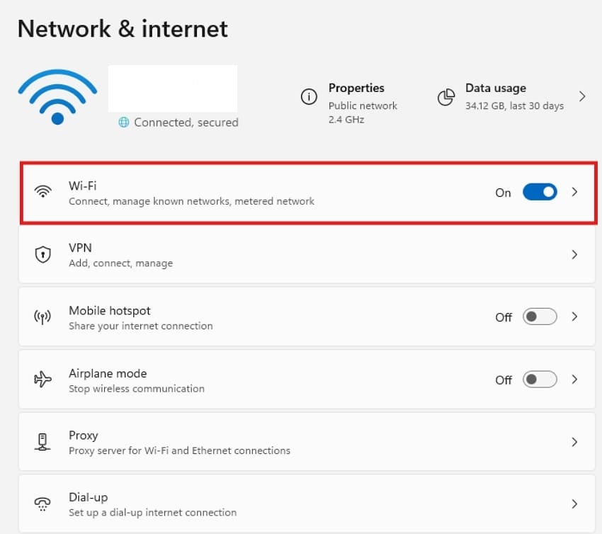 open wifi settings menu