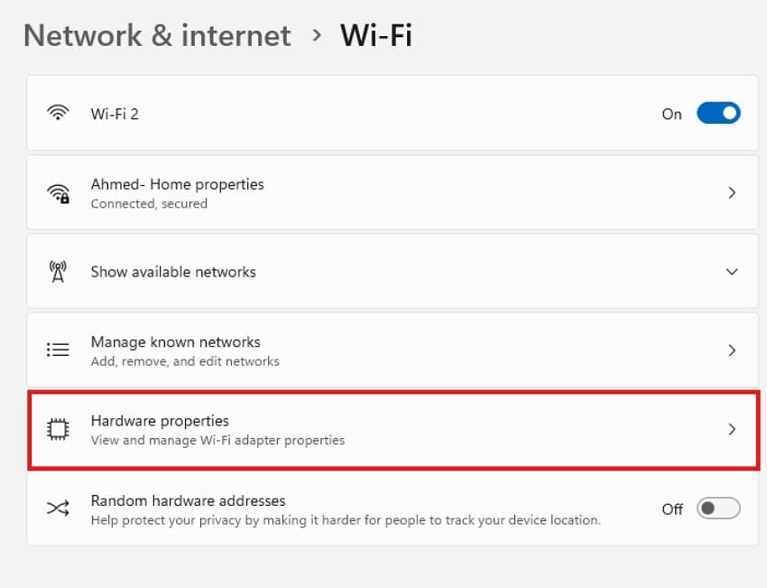 choose hardware properties option