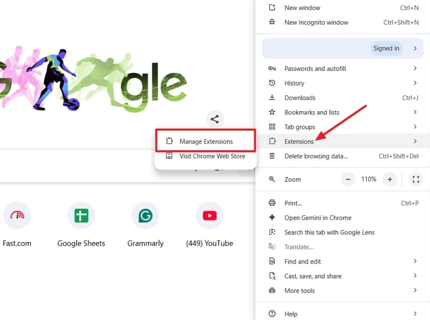 open manage extension window
