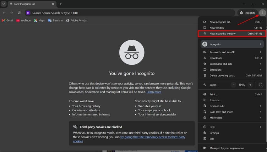 open new incognito window