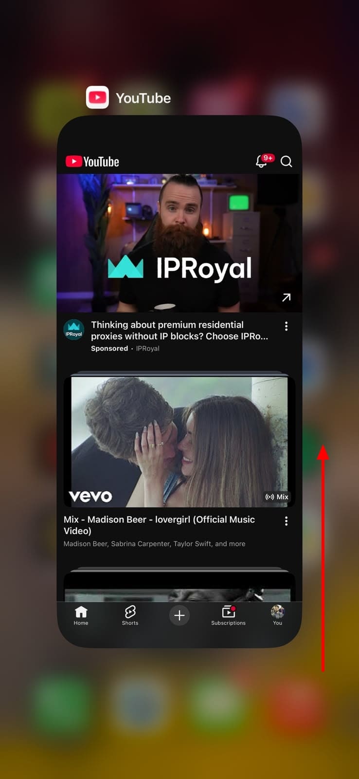restart youtube app iphone