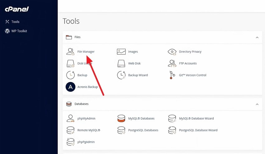 open cpanel file manager