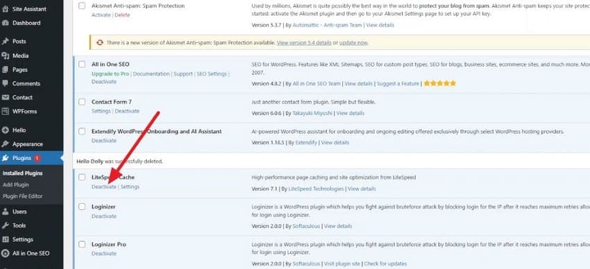 deactivate the recently installed plugin