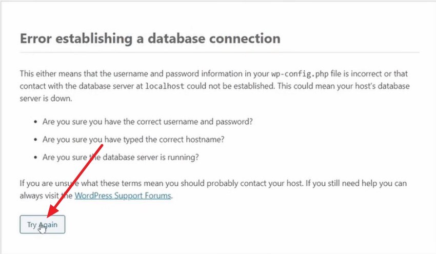 select try again in wordpress