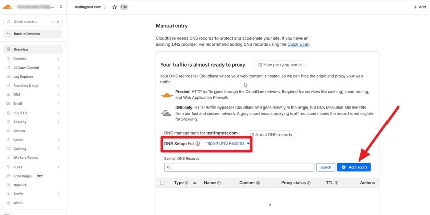 import or add dns records