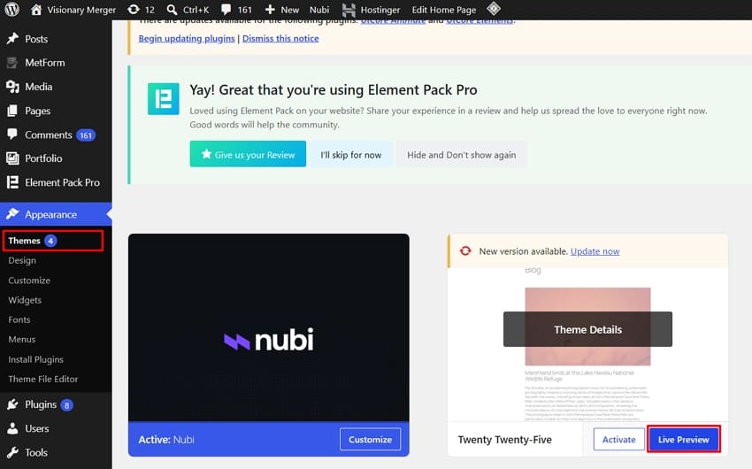 preview recent theme changes