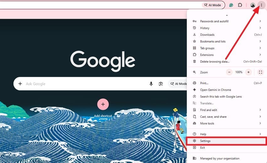 open browser settings