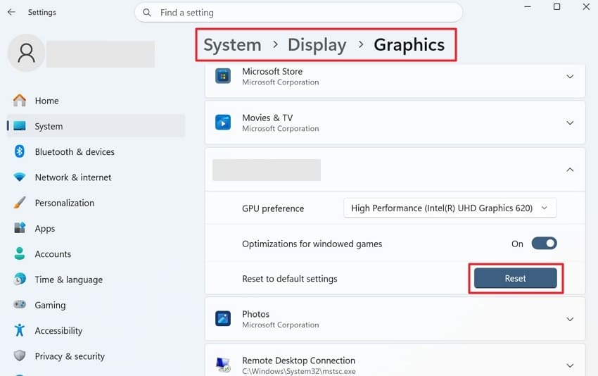 reset graphic settings