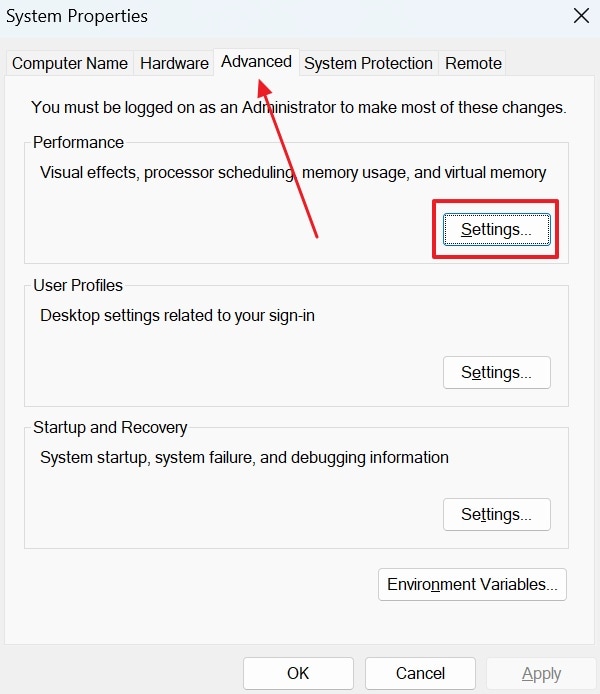 access advanced settings