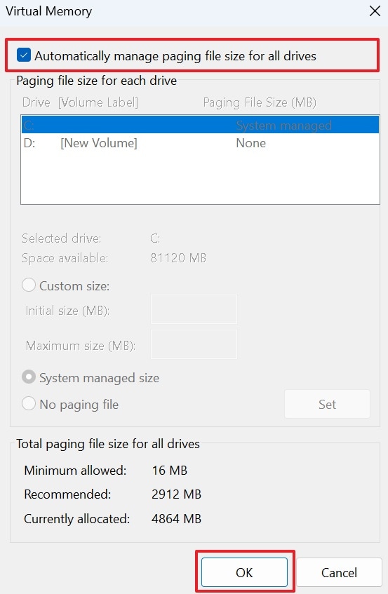 adjust virtual memory