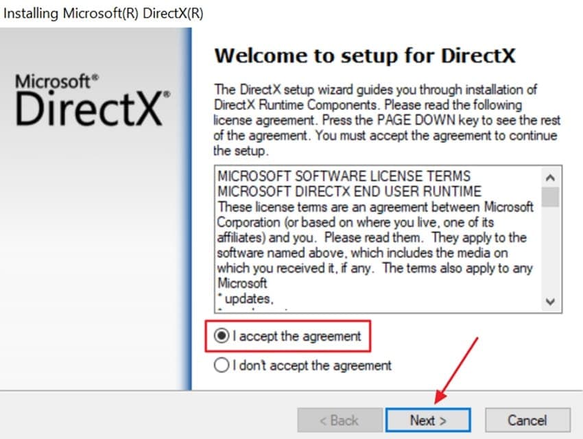 install and update directx
