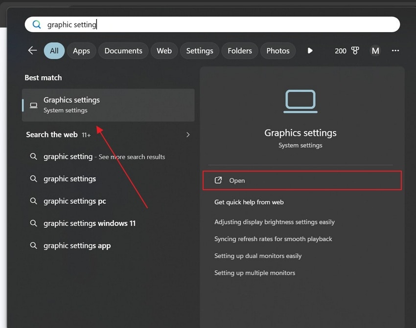 open graphic settings