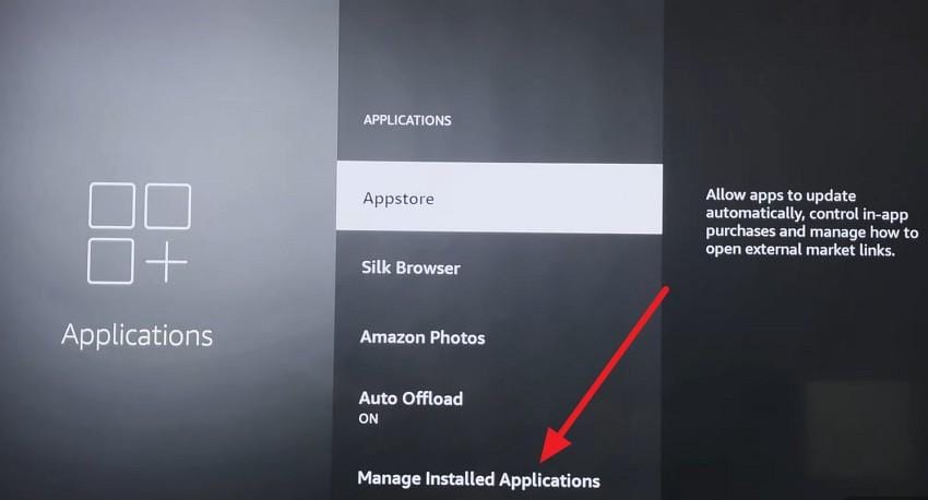 go to manage applications
