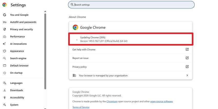 check for chrome updates