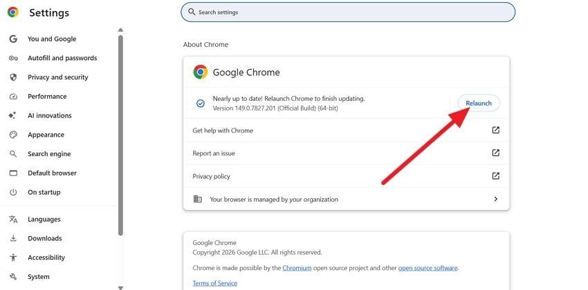 relaunch the browser