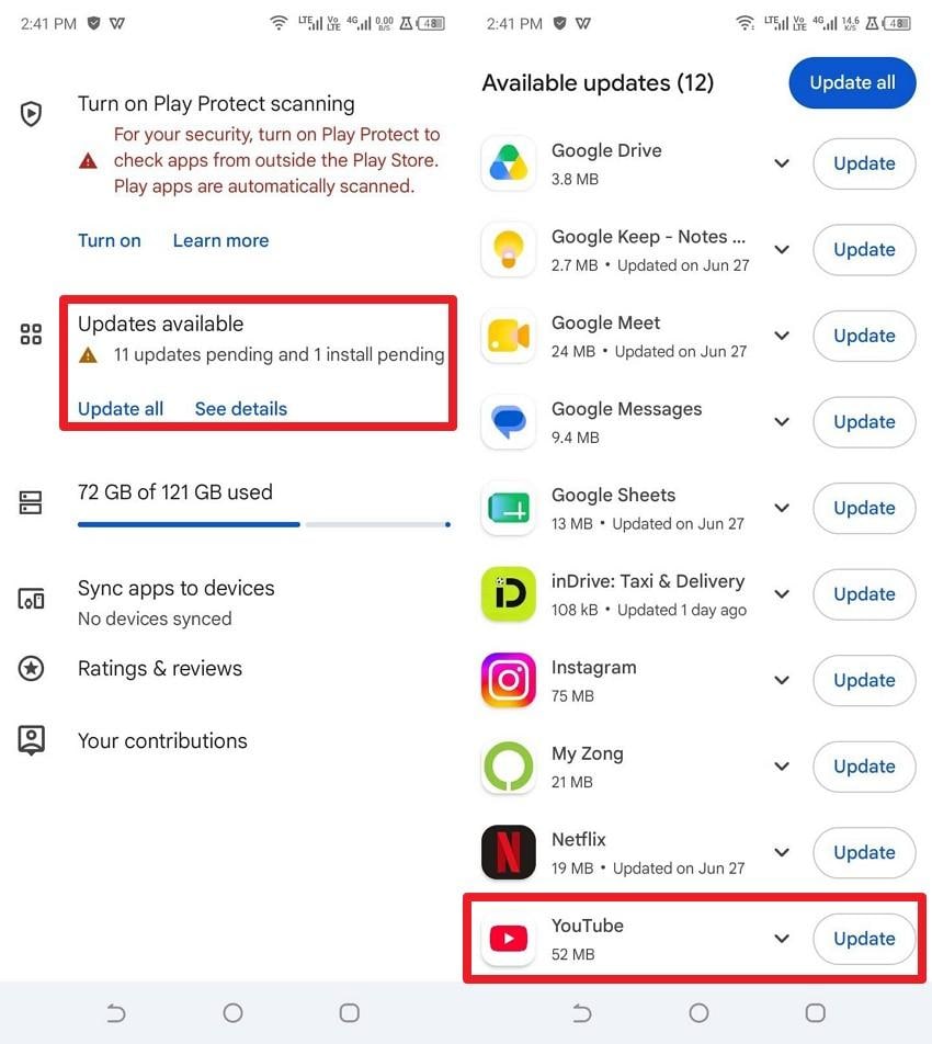 update youtube app