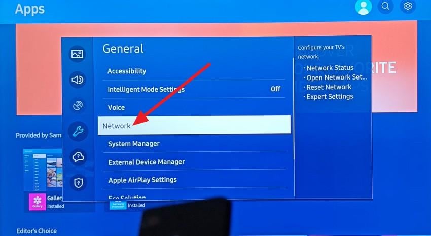 go to network option