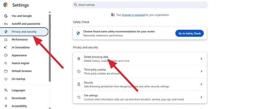 delete browsing data