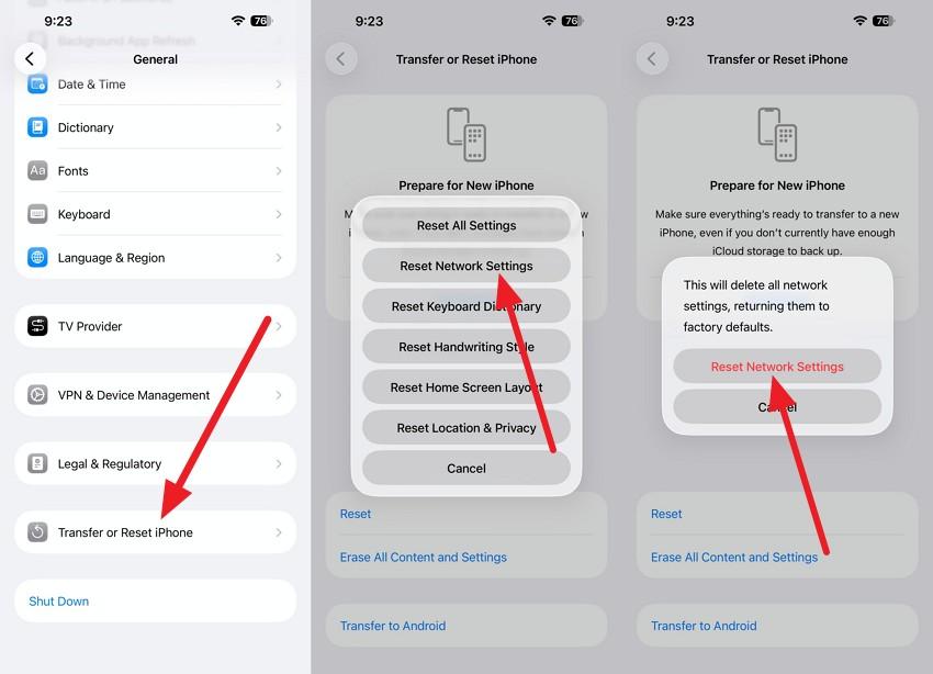 reset network settings