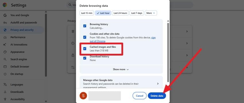 delete the data