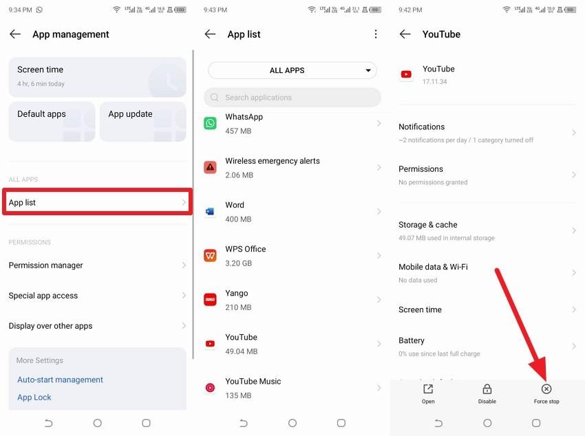 force stop the app