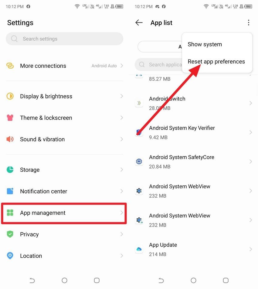 reset the app preferences