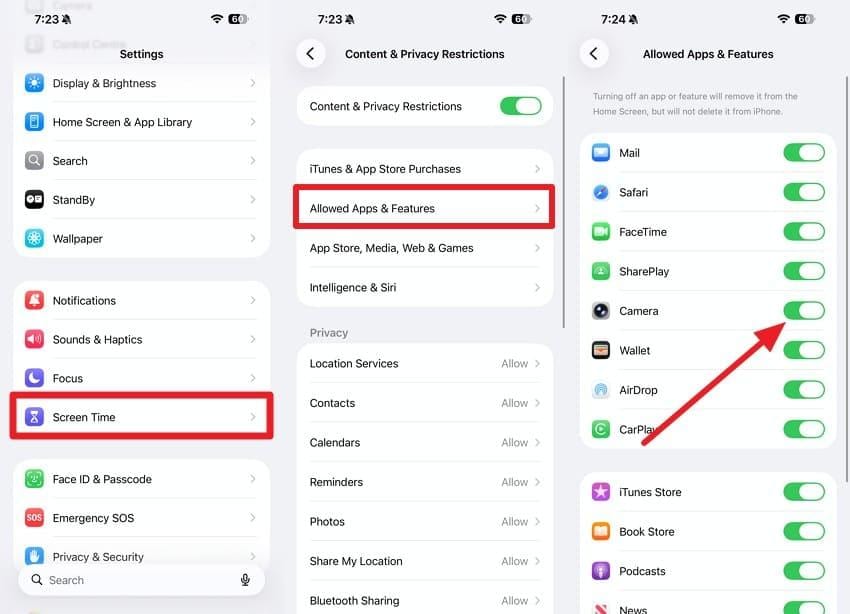 enable the camera option