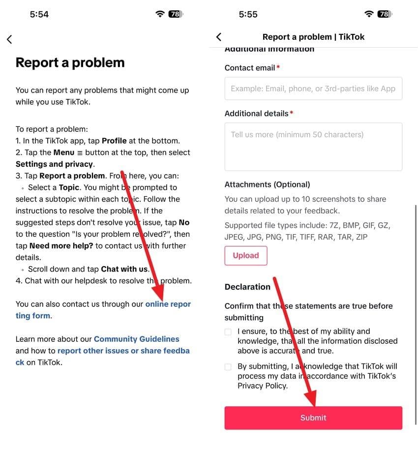 submit the tiktok request