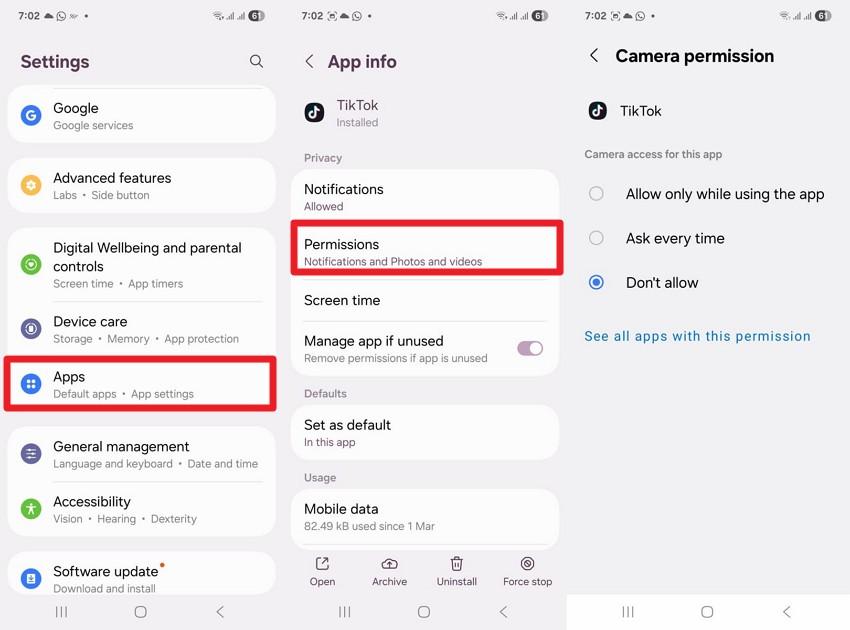set tiktok camera permissions