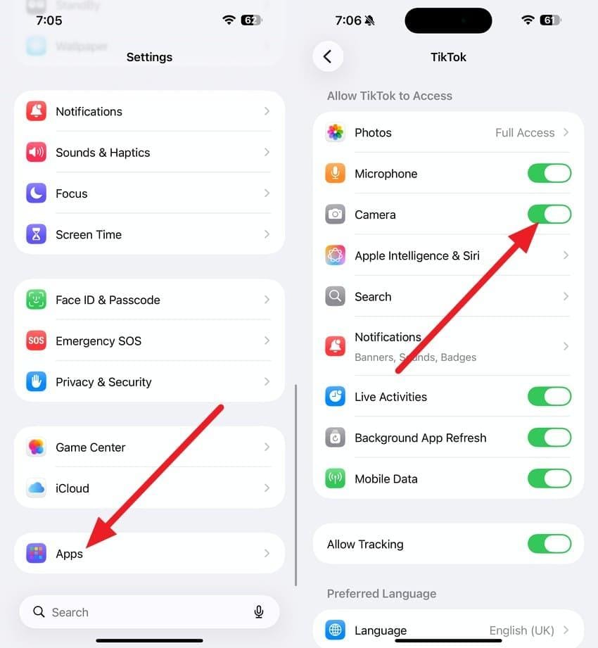 check tiktok camera permissions