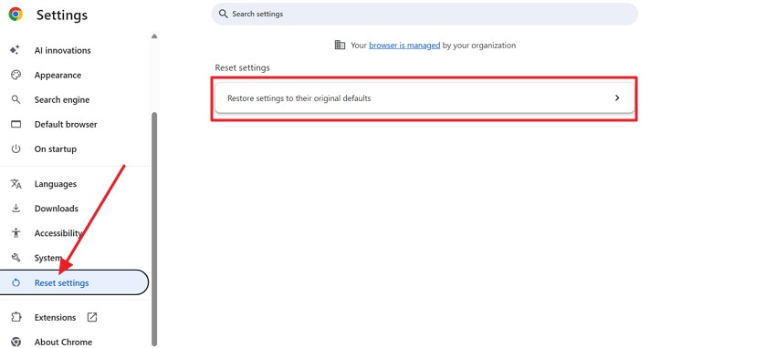choose reset settings