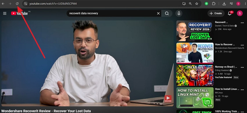refresh youtube page
