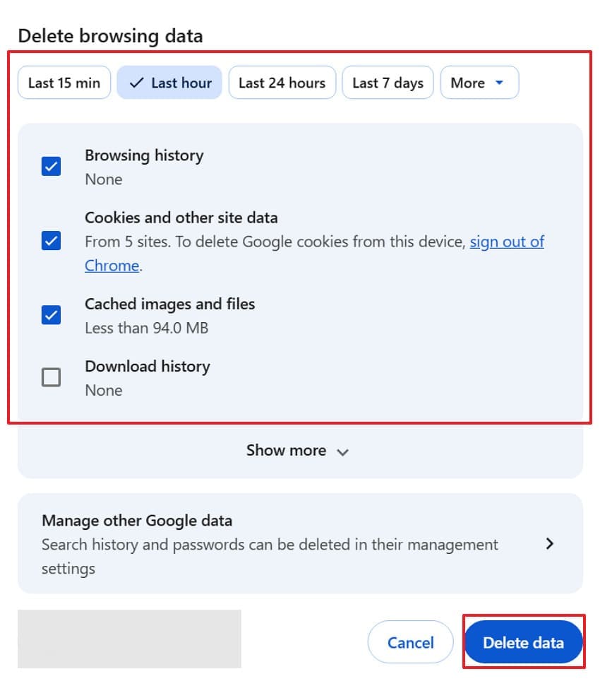delete cached data