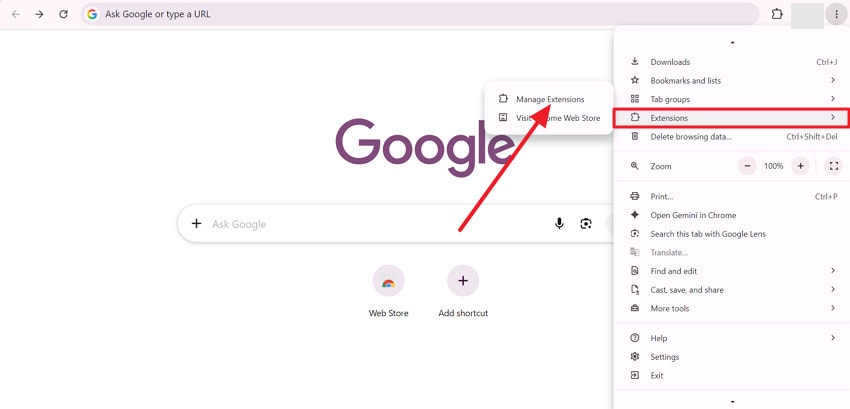 choose manage extension