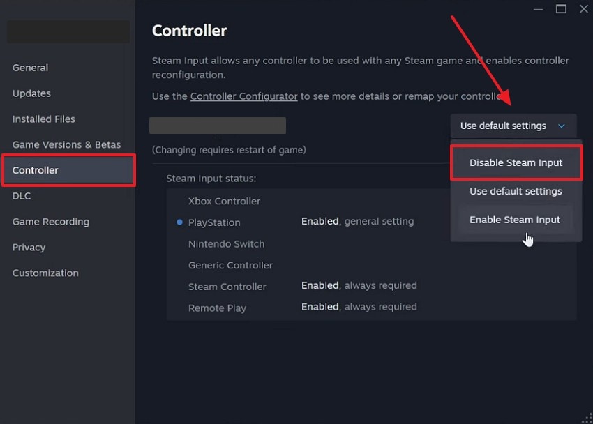 choose disable steam input