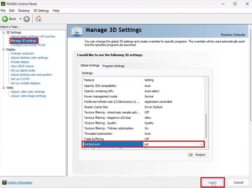 disable v sync