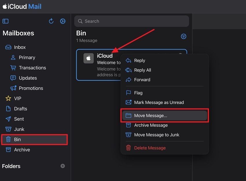 bin deleted email recovery icloud