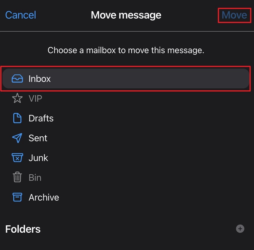 move icloud mail deleted email inbox