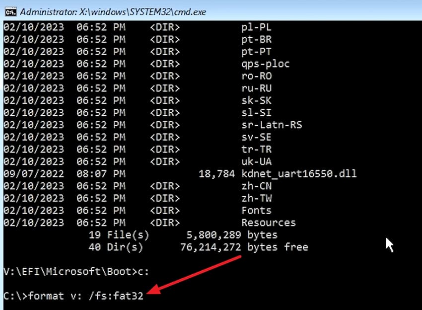 format disk winre efi environment