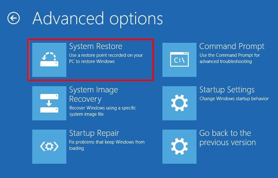 access system restore winre mode