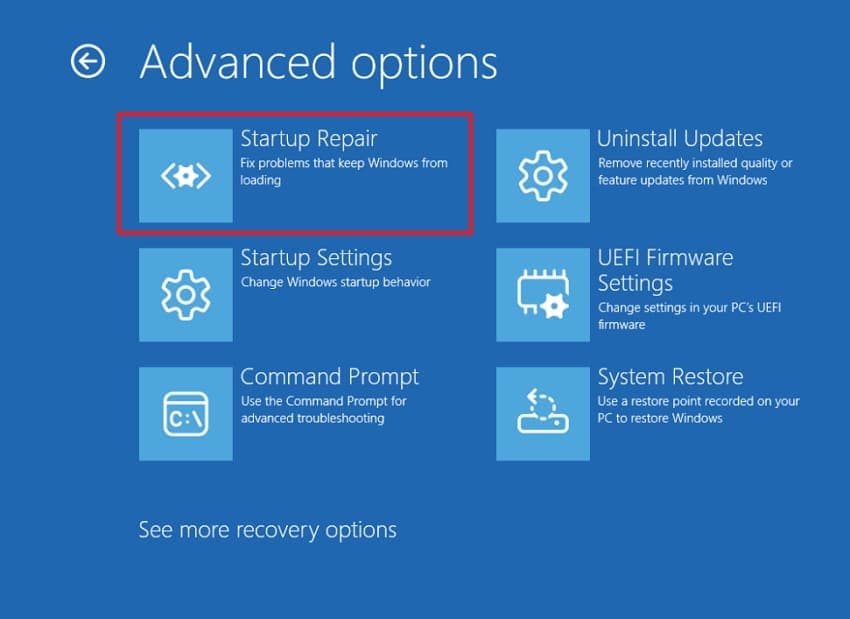 access startup repair winre