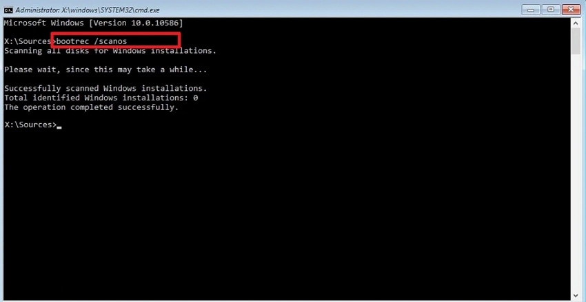enter scanos cmd windows recovery mode