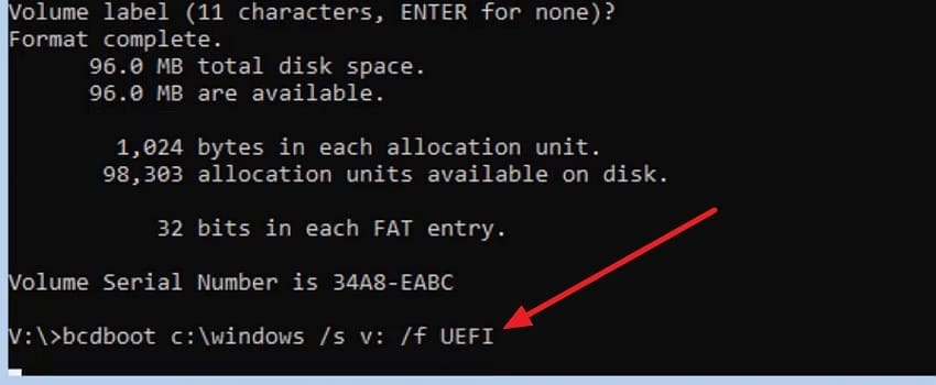 enter bcdboot 0xc0000034 fix